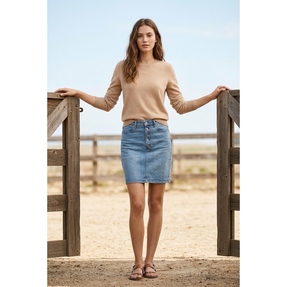 Banana Republic Light Wash Button Fly Denim Mini Skirt Size 6